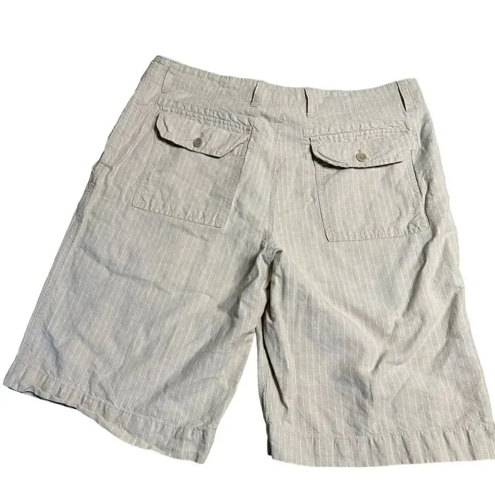 Banana Republic beige striped flat front linen blend shorts size waist 34”